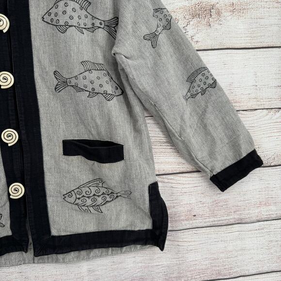 Venus Imports Japanese Fish Jacket Womens L/XL Gray Black Made in Nepal BOHO - Picture 6 of 11